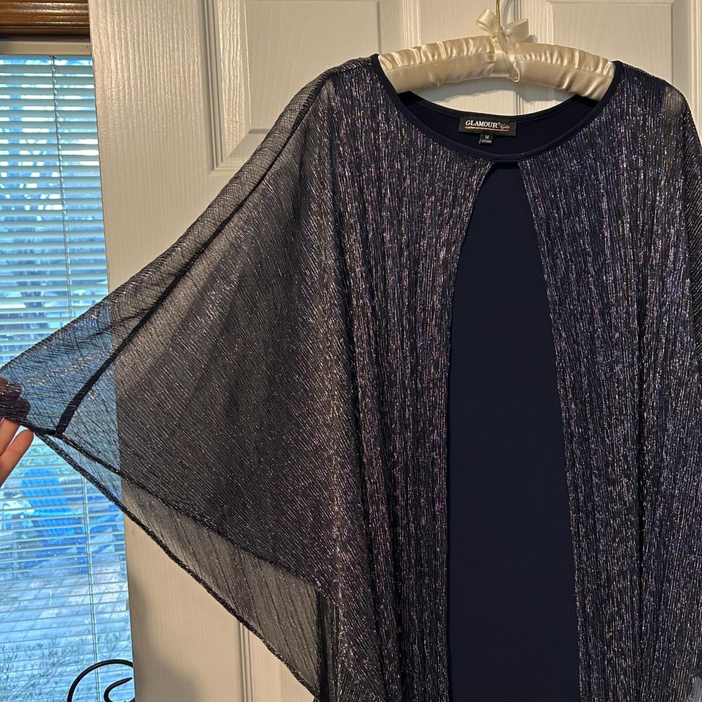 Glamour Navy Dress with Metallic Sheen - Picture 3 of 8